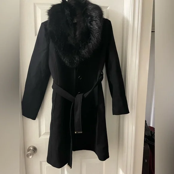 MICHAEL MICHAEL KORS, Faux Fur-Collar Wool Blend Coat